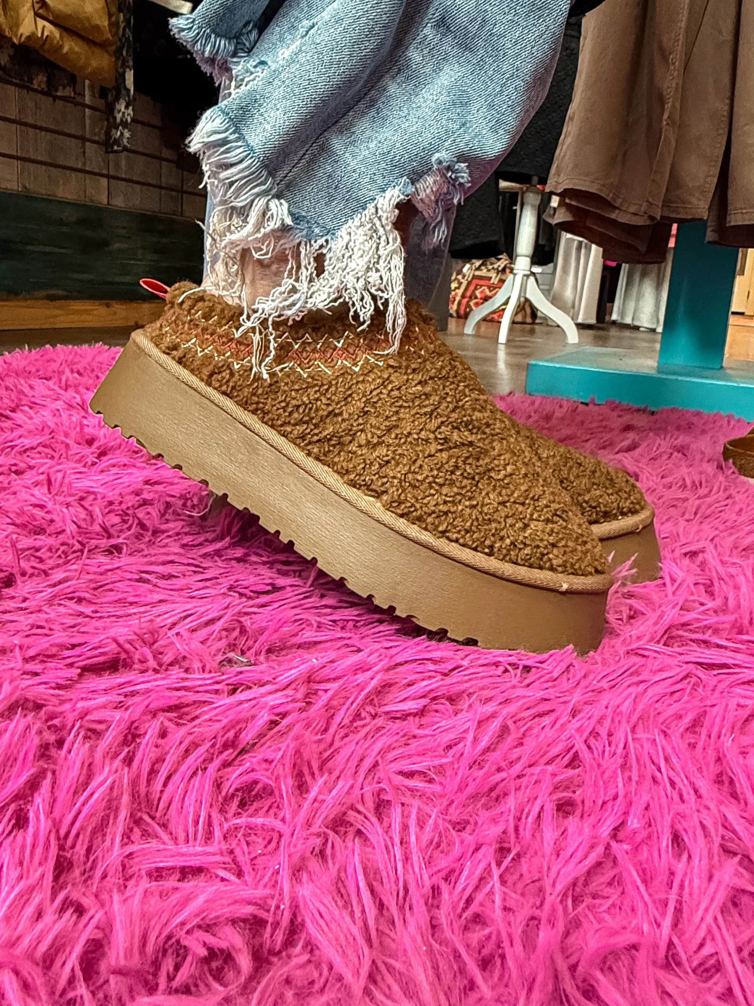 Embroidered Sherpa Plush Slippers