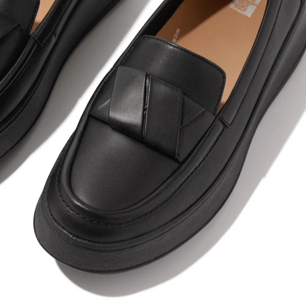 FitFlop F-mode Folded-Leather Flatform Loafers Black