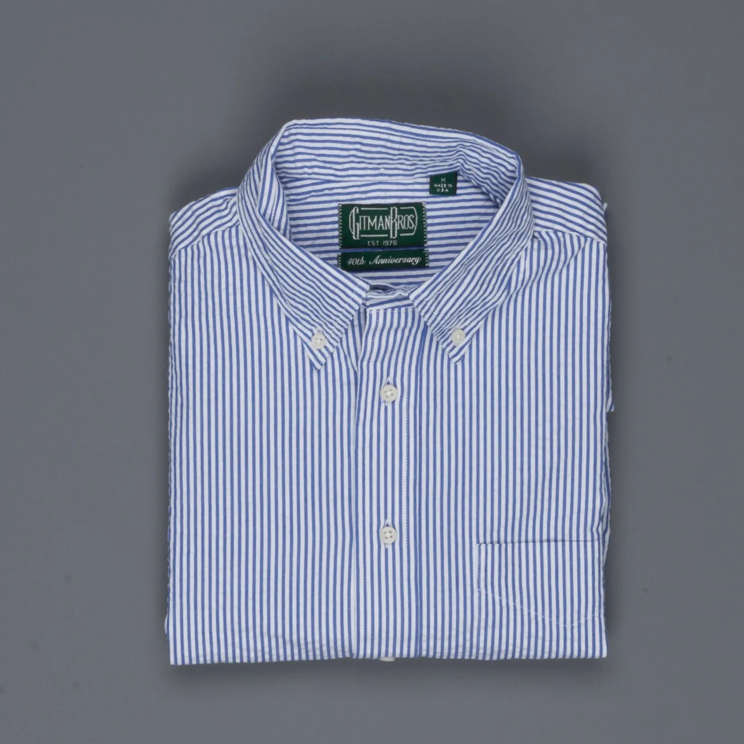 Gitman Vintage Button down shirt navy striped seersucker
