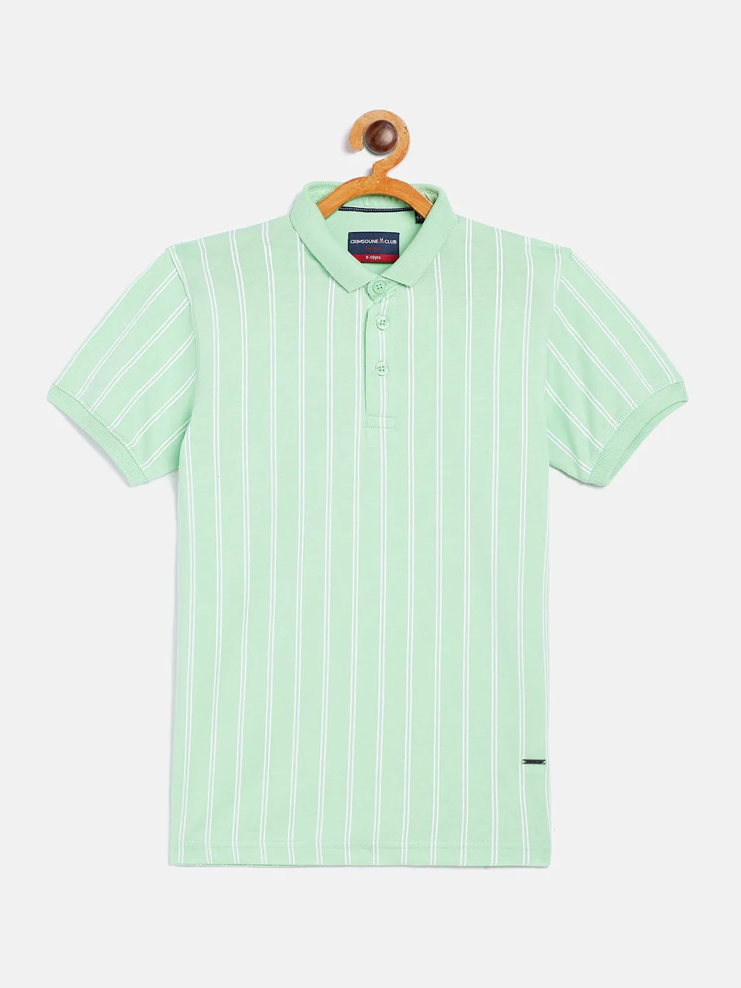 Green Striped Polo Neck T-Shirt