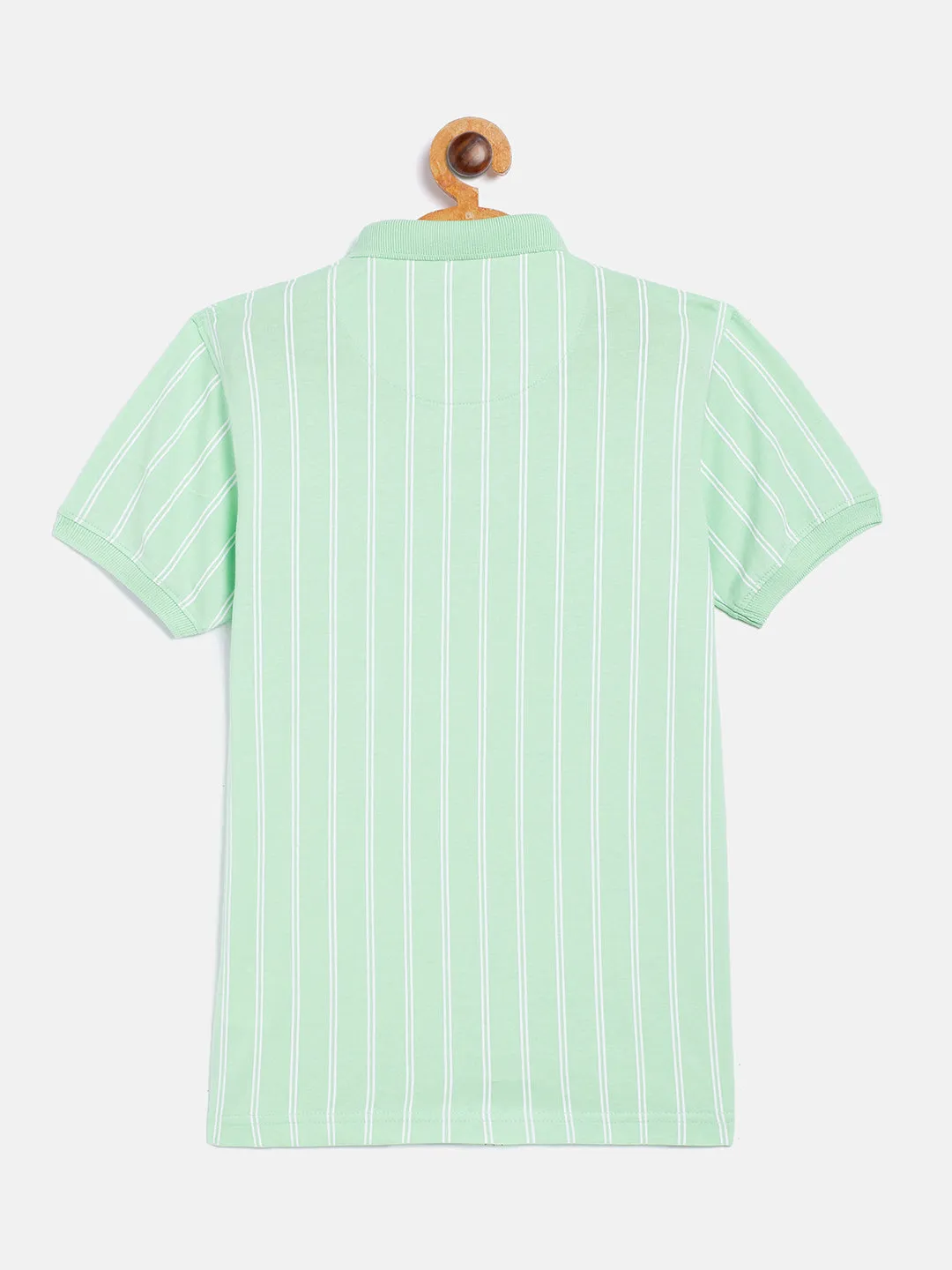 Green Striped Polo Neck T-Shirt