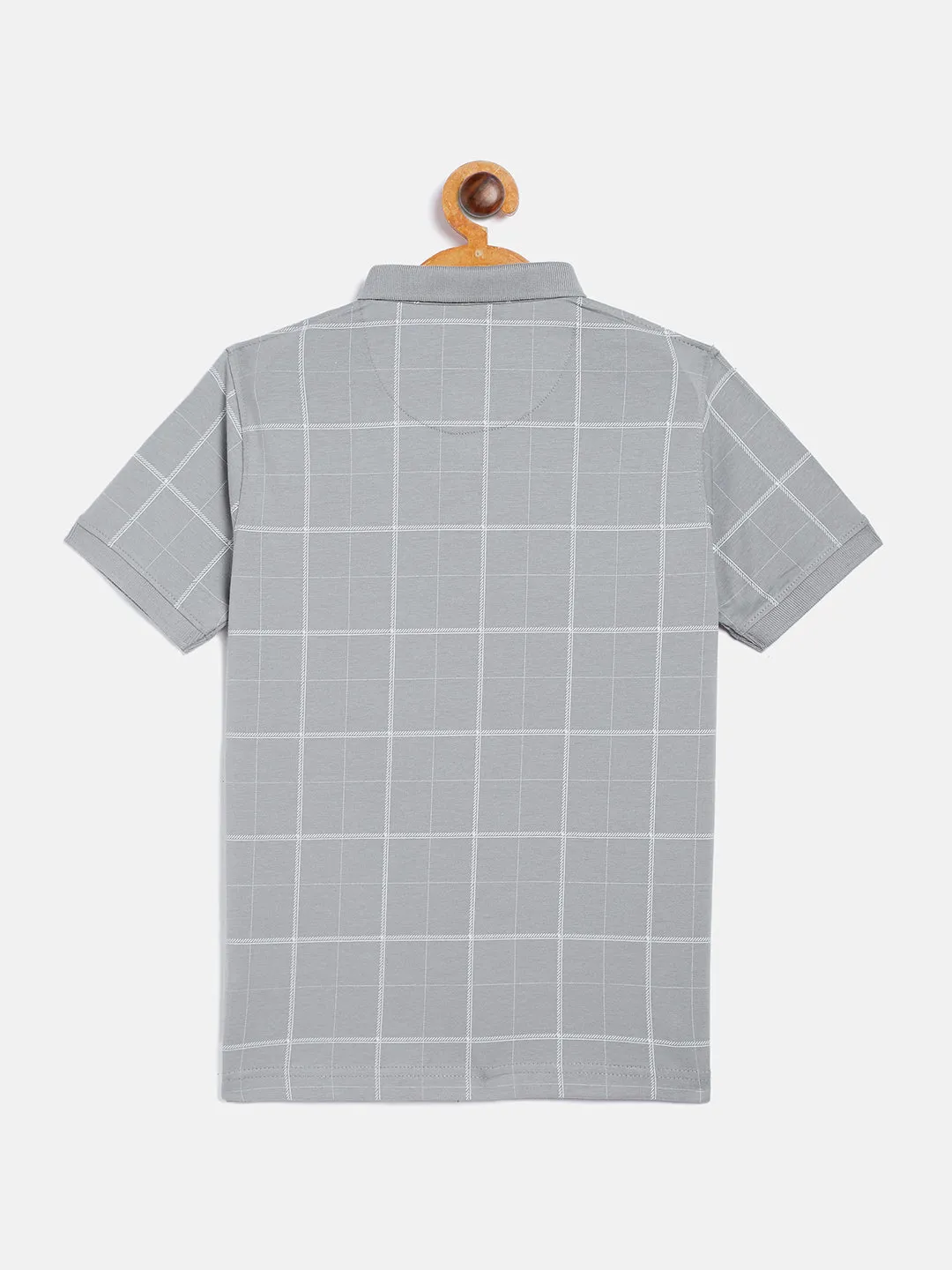 Grey Checked Polo Neck T-Shirt