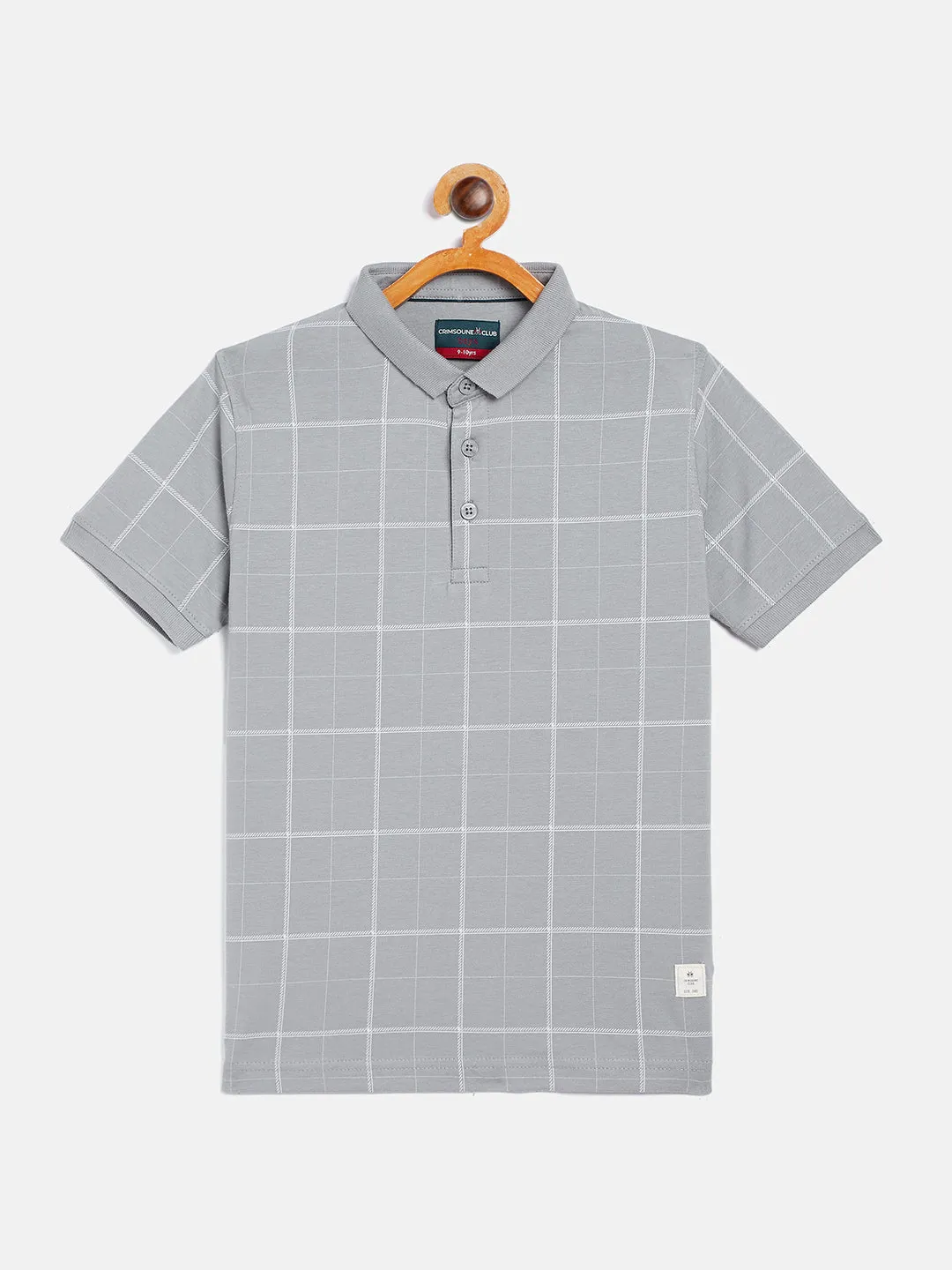 Grey Checked Polo Neck T-Shirt