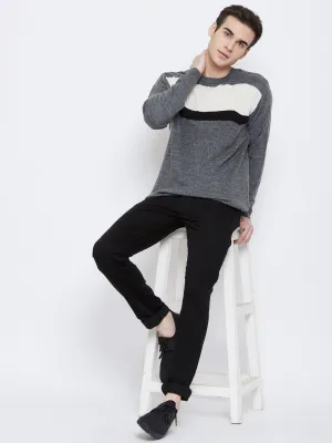 Grey Colorblocked Round Neck Sweater