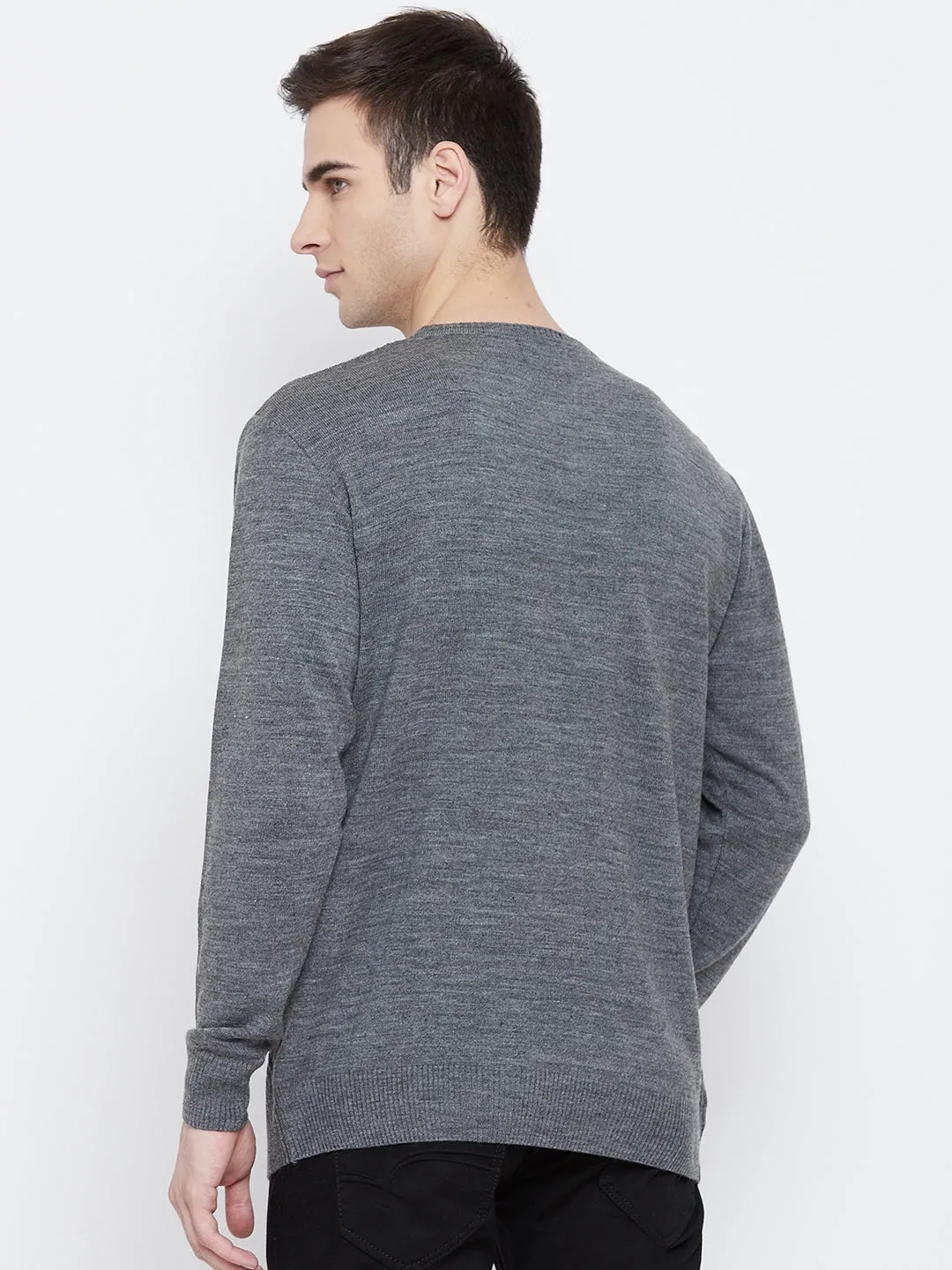 Grey Colorblocked Round Neck Sweater