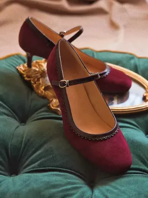 Handmade Vintage Burgundy Mary Jane Kitten Heels - Regency Style Shoes