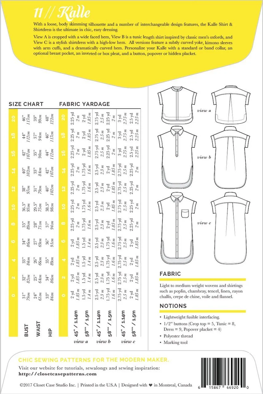 Kalle Shirt and Shirtdress Pattern - Closet Core Files