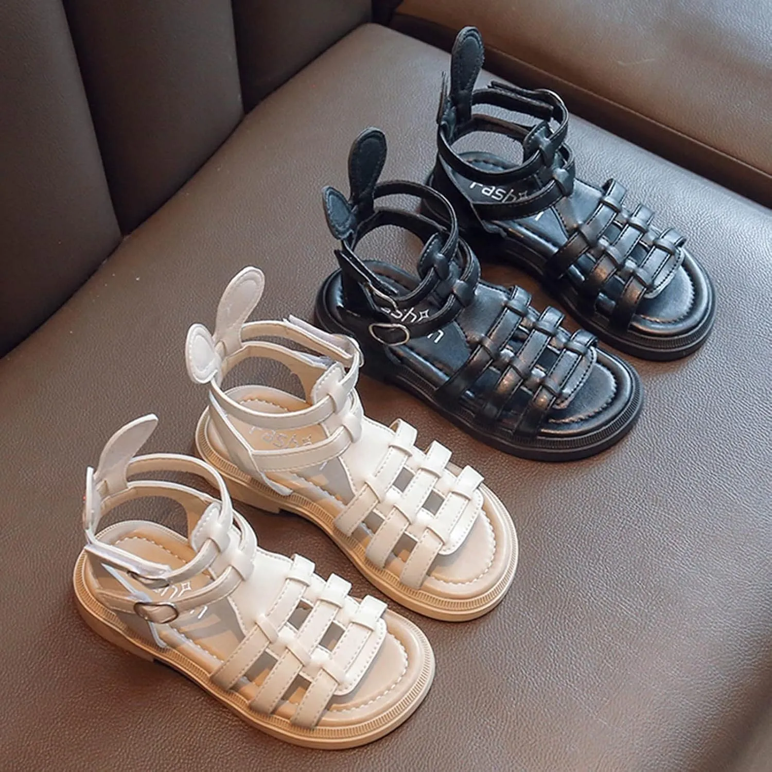 Kids Open Toe Roman Shoes for Girls Vintage High Top Strapped Flat Shoes Ankle Strap Soft Cute Girls Slippers Teen