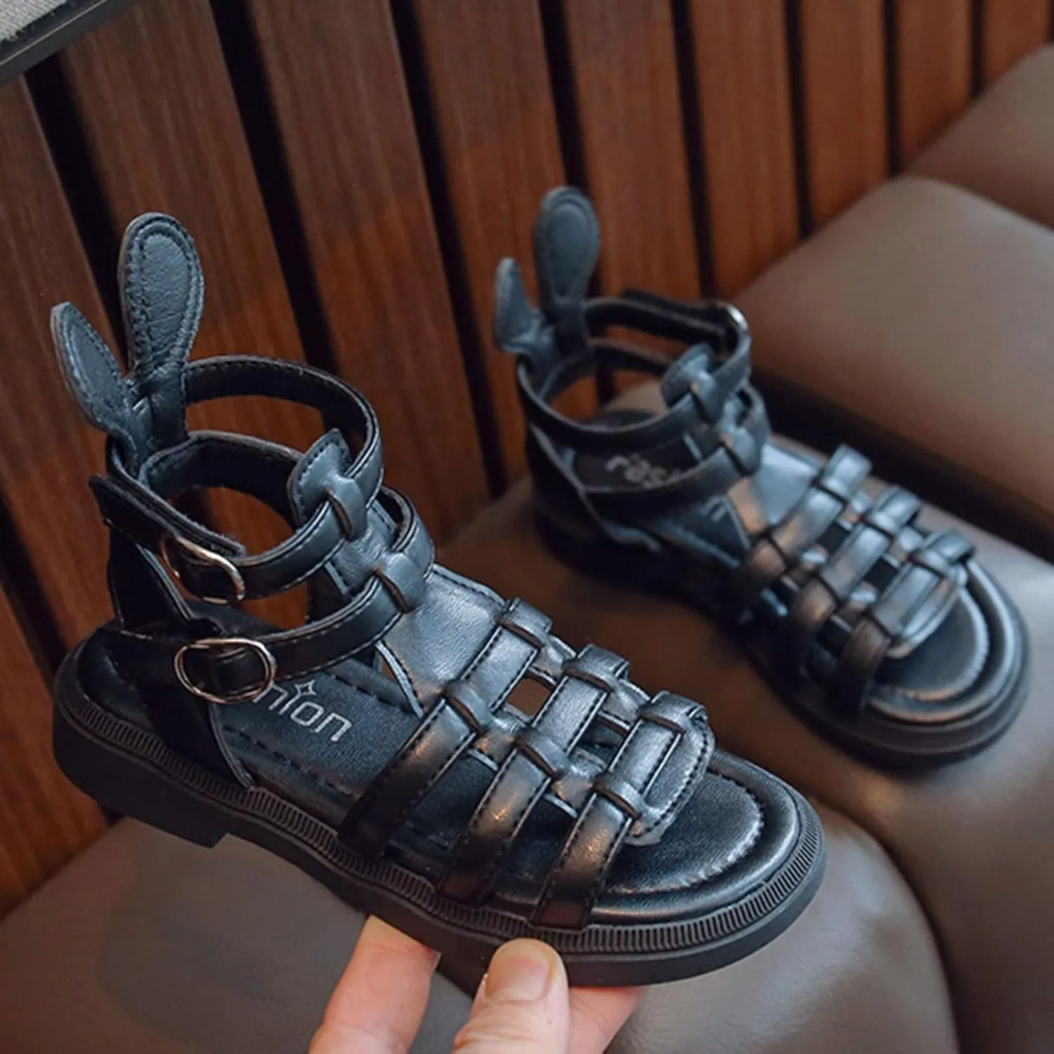 Kids Open Toe Roman Shoes for Girls Vintage High Top Strapped Flat Shoes Ankle Strap Soft Cute Girls Slippers Teen