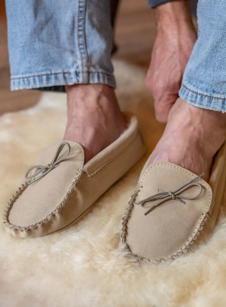 Natural Suede Lambswool Moccasins with Sole