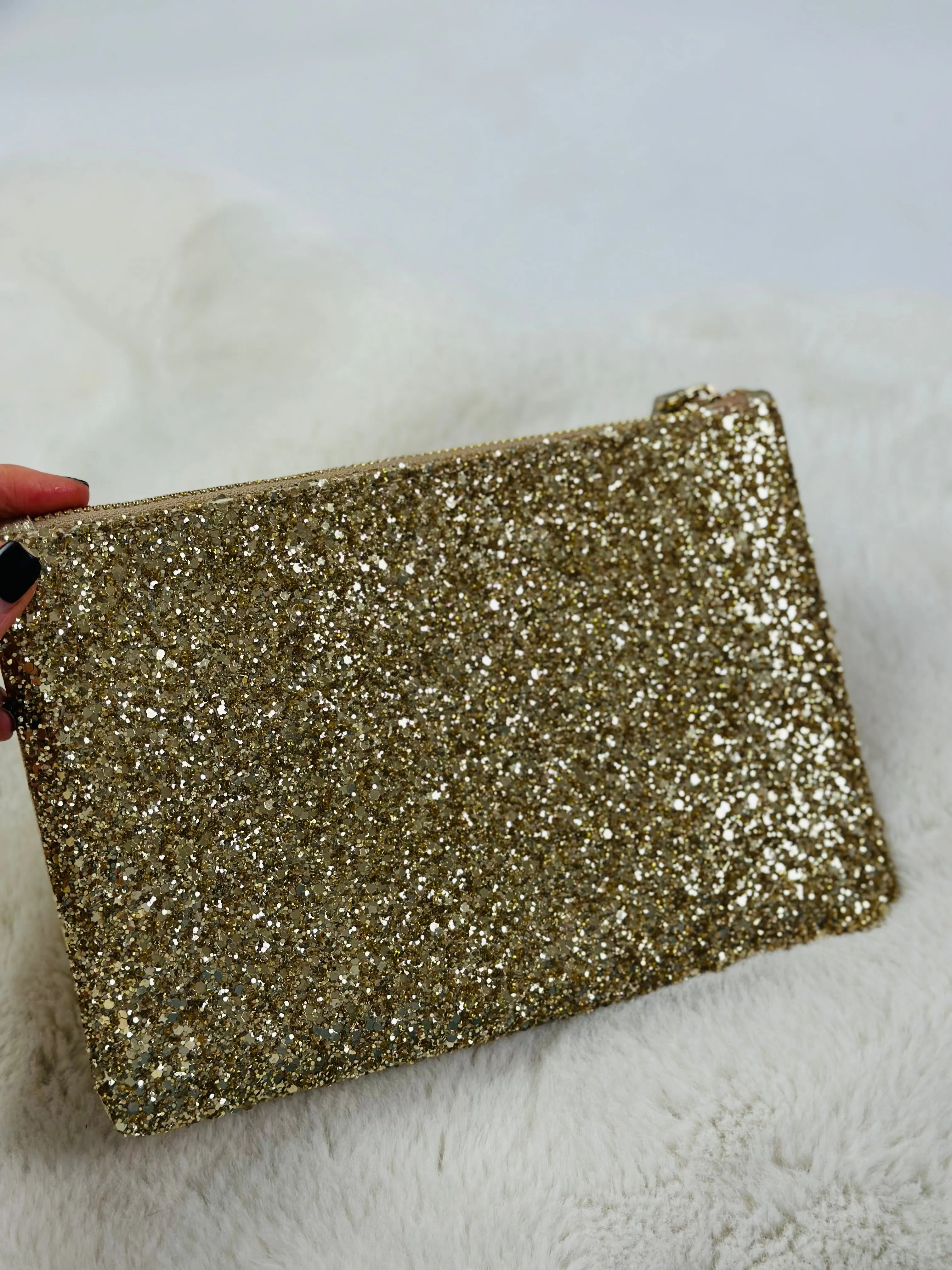 Press sample Gold glitter Clutch