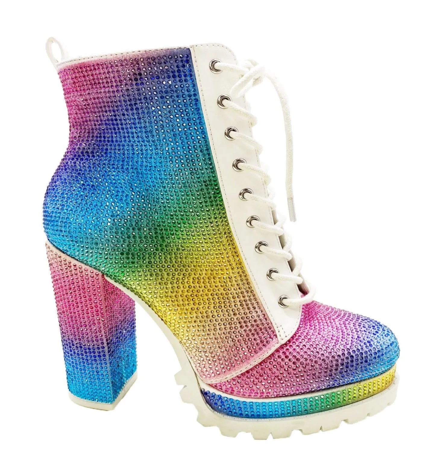 VIVIAN-15 RHINESTONE LUG SOLE BOOTIES