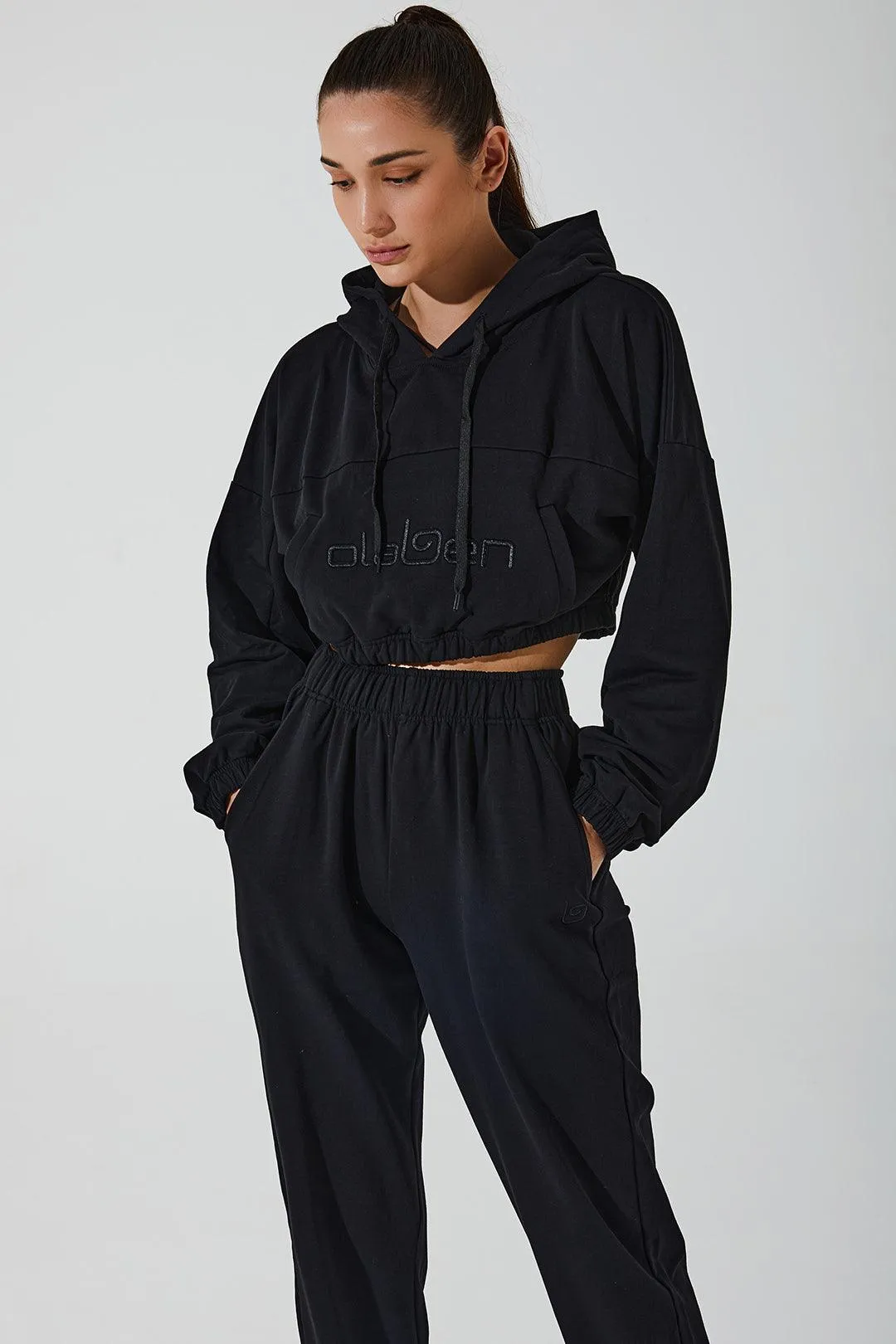 Women's Hoodie Croptop - Black